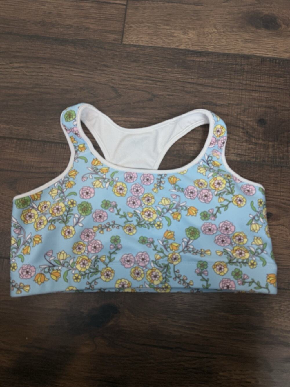 Jessie Zhao New York Women’s Light Blue Floral Padded Racerback Sports Bra Sz L